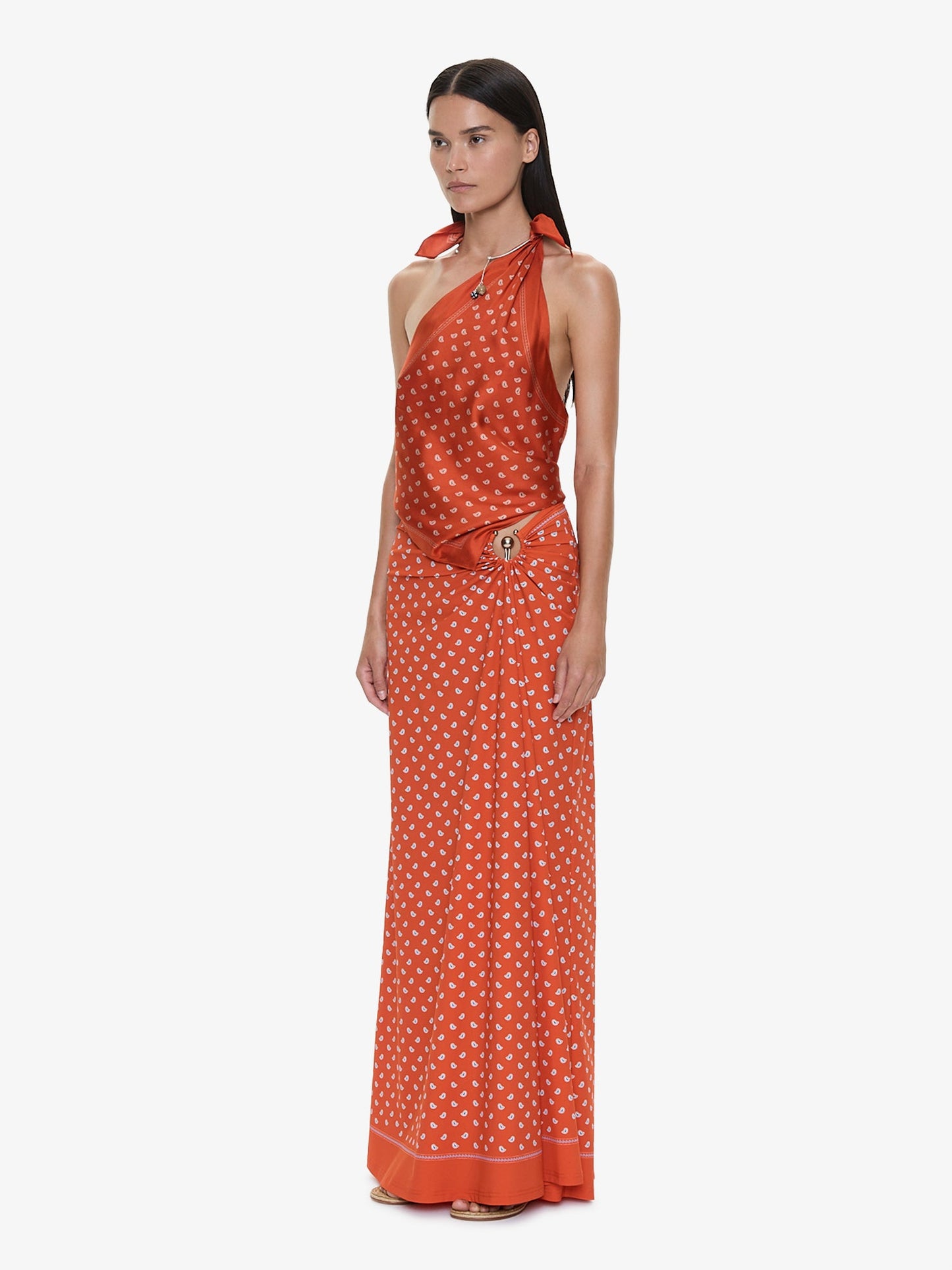 CHRISTOPHER ESBER Bandana Ruched Orbit Skirt (Carnelian)