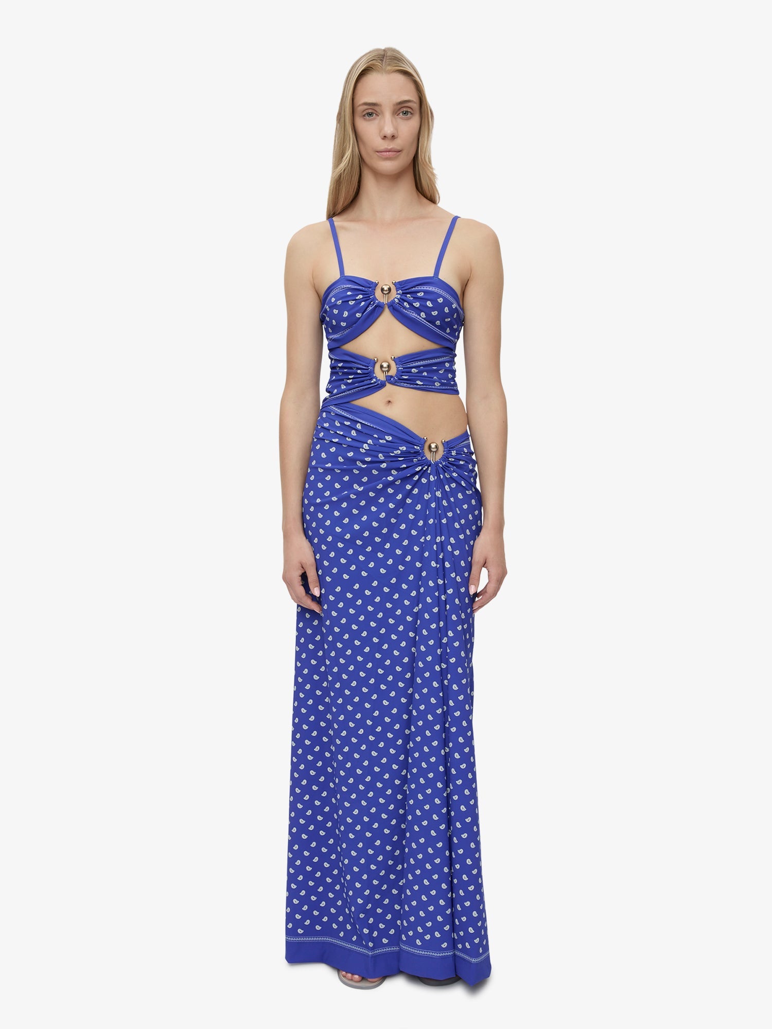Image of Dresses. Product name - Bandana Ruched Orbit Split Dress in Dress colour by brand - Christopher Esber