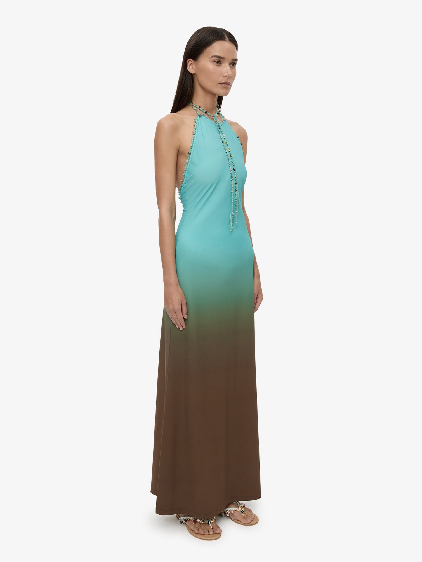 CHRISTOPHER ESBER Beach Quartz Halter Ombre Dress (Turquoise)