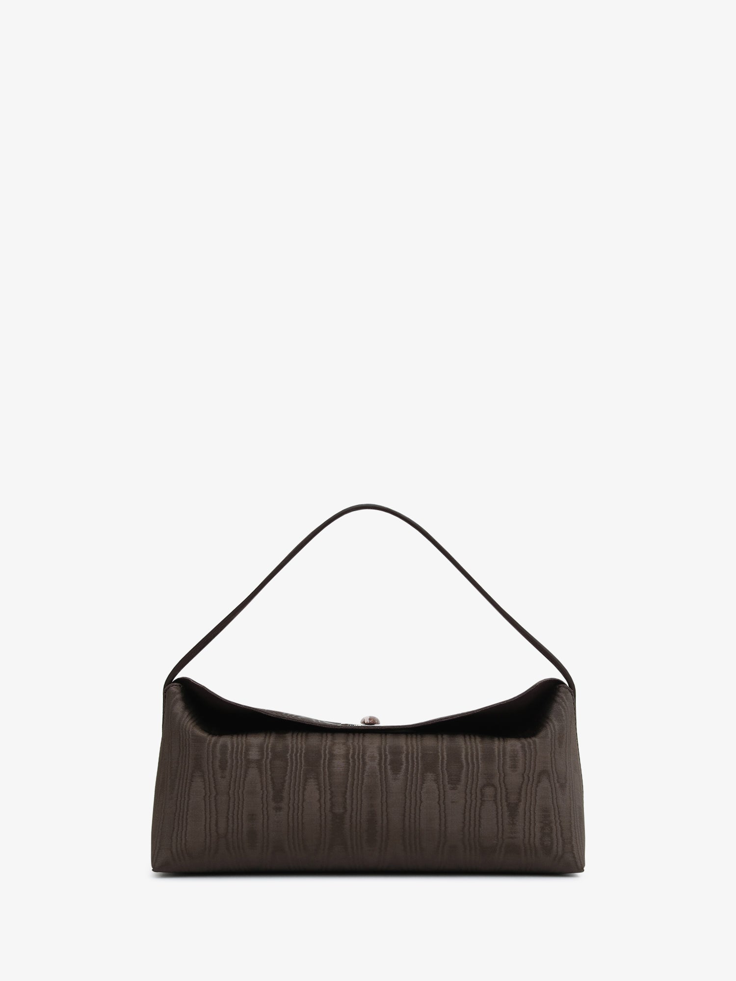 Image of Bags. Product name - Doba Quartz Turnlock Moire Shoulder Bag in Carob colour by brand - CHRISTOPHER ESBER