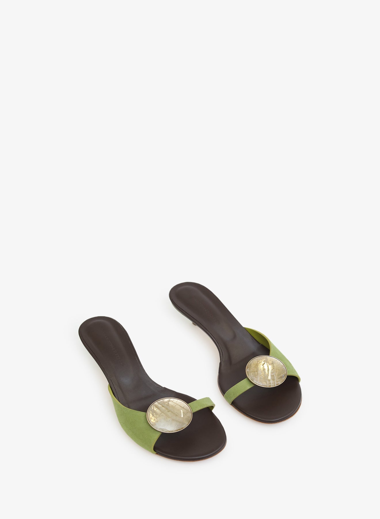CHRISTOPHER ESBER Aura Quartz Suede Kitten Mule (Carob)