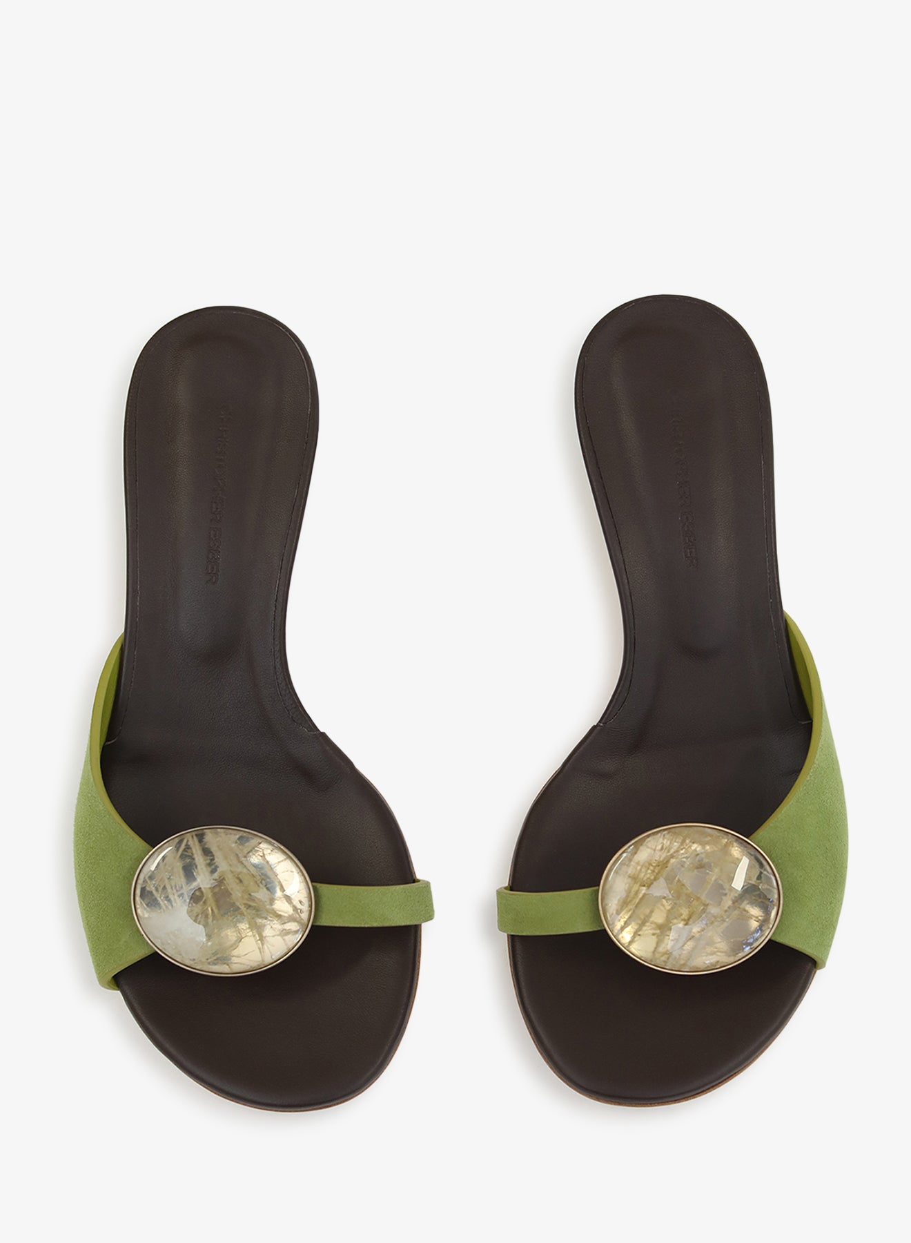 CHRISTOPHER ESBER Aura Quartz Suede Kitten Mule (Carob)
