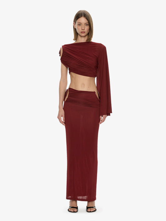 CHRISTOPHER ESBER Aurelia Sculpted Spiral Drape Top (Wine)