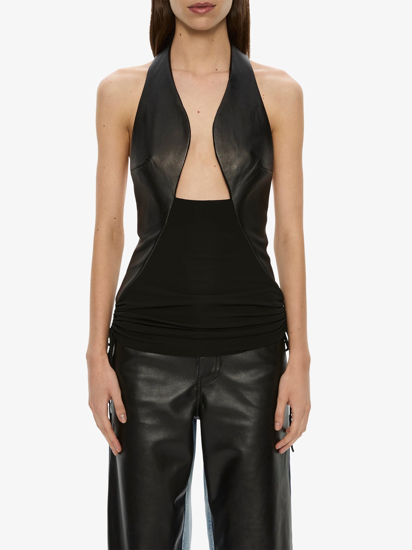 CHRISTOPHER ESBER Tailored Slope Leather Halter Top (Black)