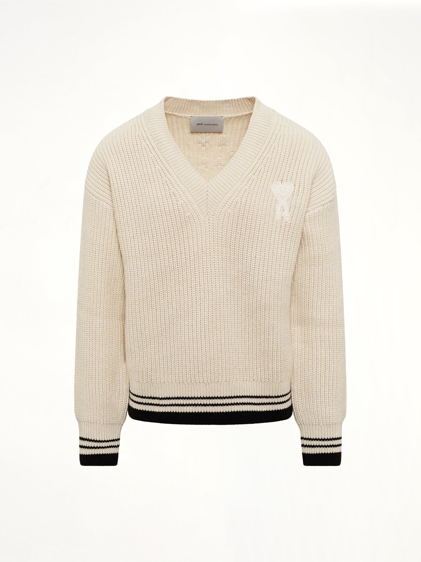 PARIS Ami De Coeur V Neck College Sweater (White)