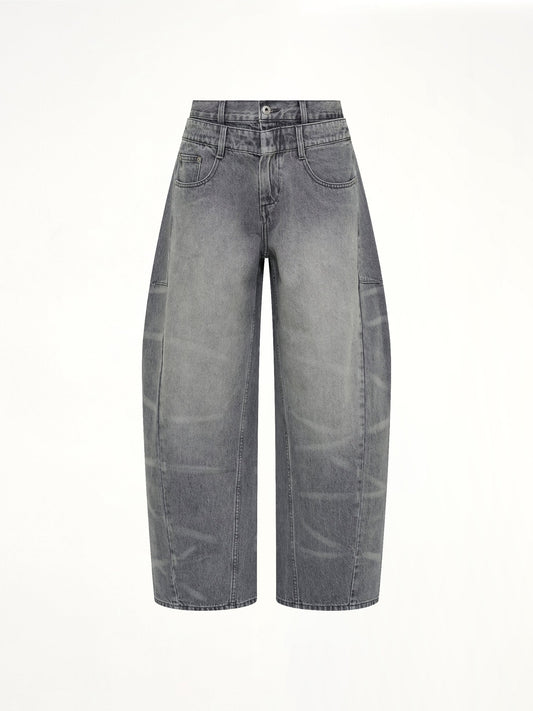 FENG CHEN WANG Washed Denim Trousers (Grey)