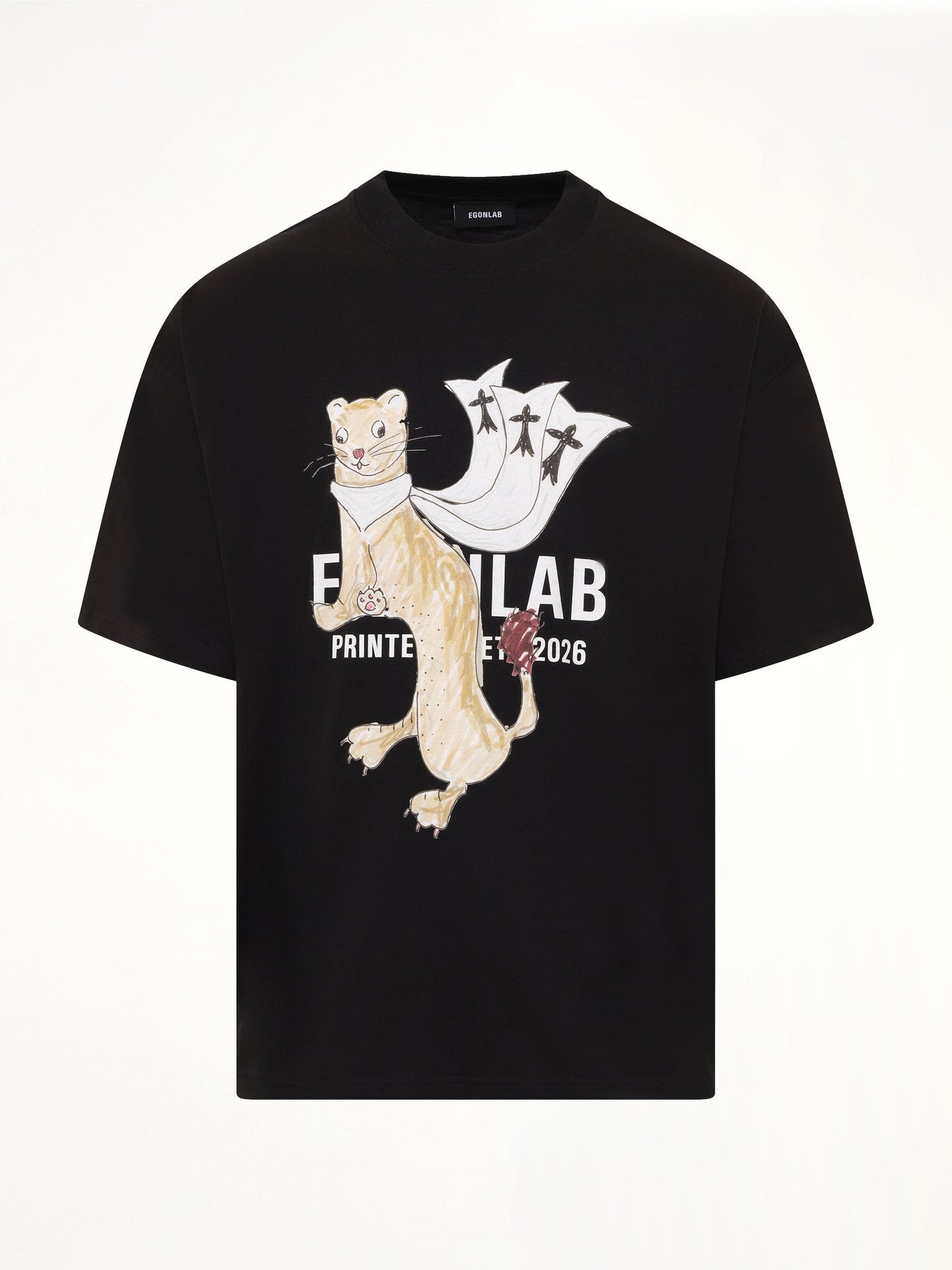 EGONLAB Hermine Print Cotton T-Shirt (Black)