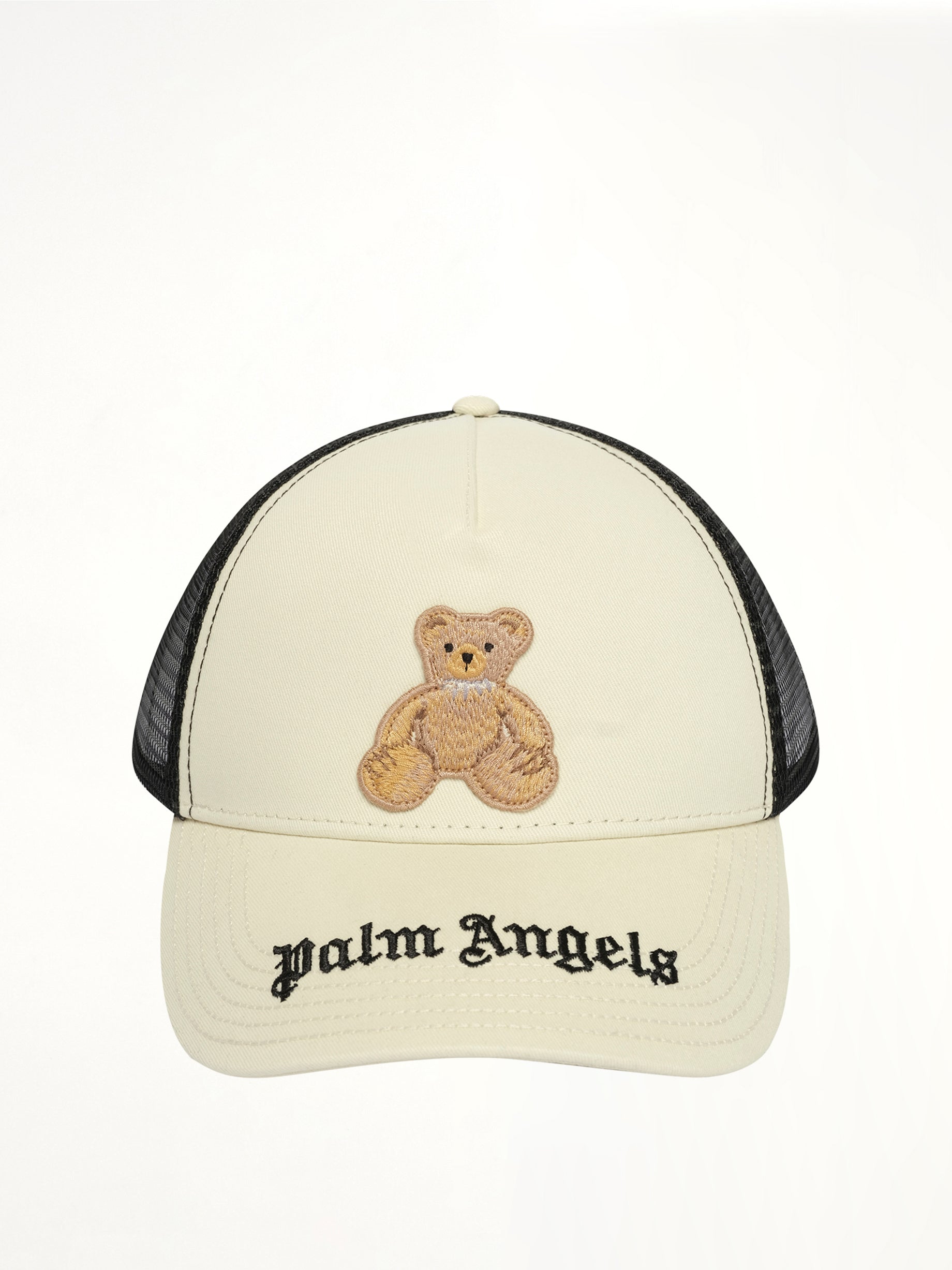 Image of Hats. Product name - Bear Trucker Cap in White colour by brand - PALM ANGELS