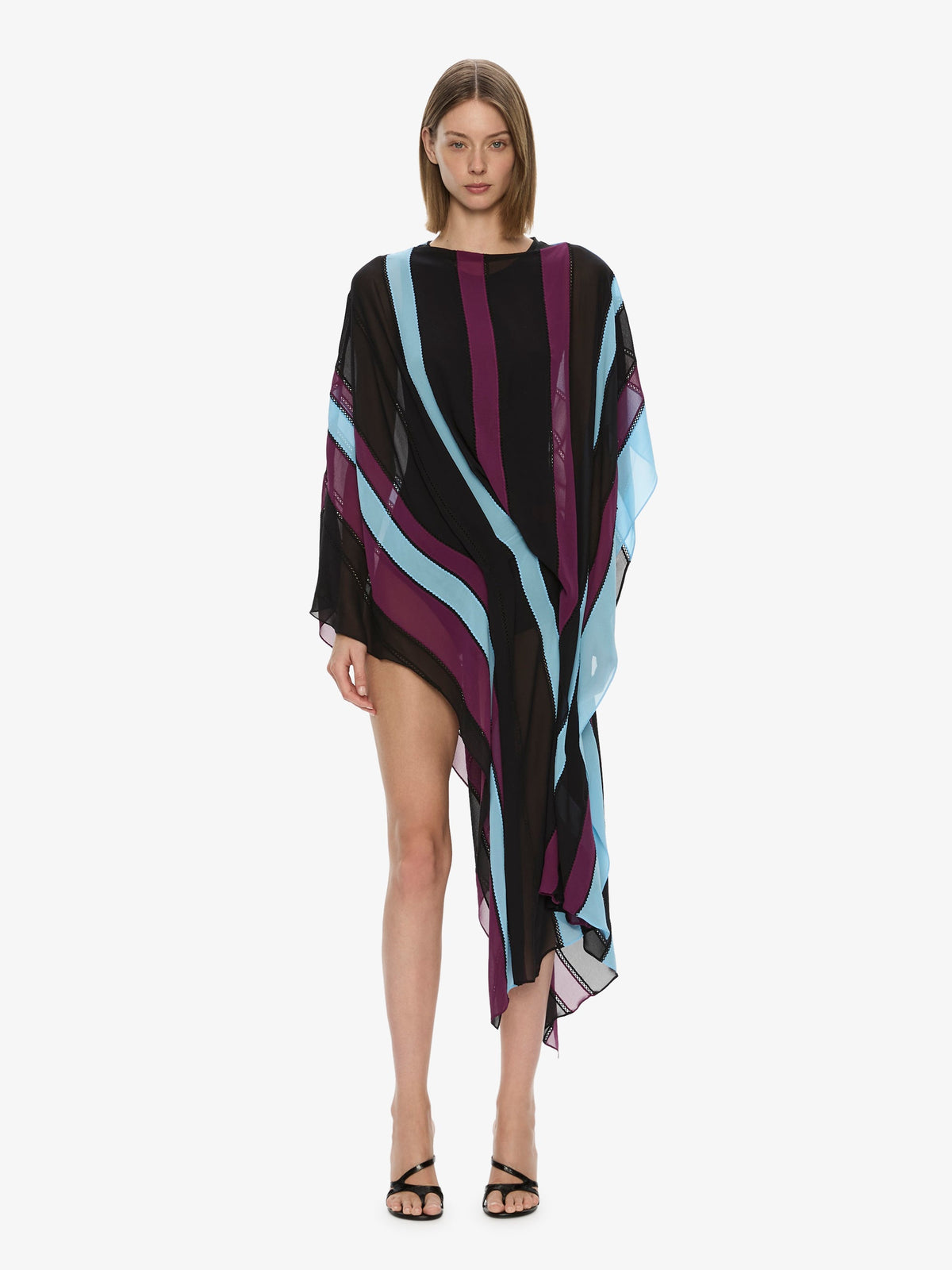 Image of Dresses. Product name - Vin Panelled Picot Silk Drape Dress in Plum colour by brand - CHRISTOPHER ESBER