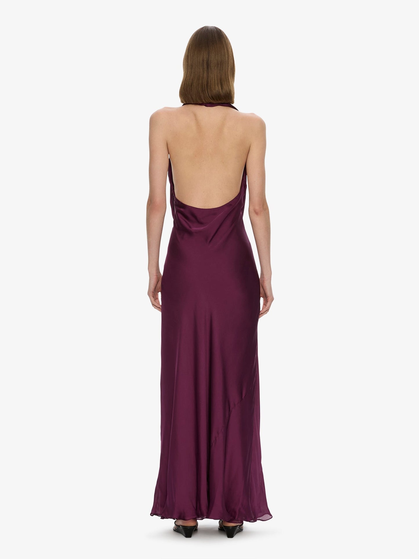 CHRISTOPHER ESBER Cesura Cowl Lace Halter Gown (Plum)