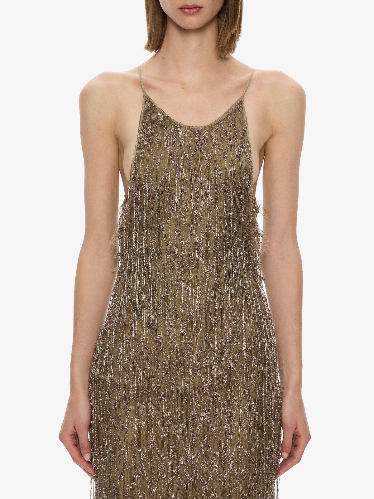 CHRISTOPHER ESBER Gilded Chevron Lace Tank Dress (Khaki)