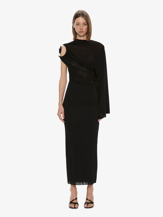 Image of Dresses. Product name - Aurelia Sculpted Spiral Drape Gown in Black colour by brand - CHRISTOPHER ESBER