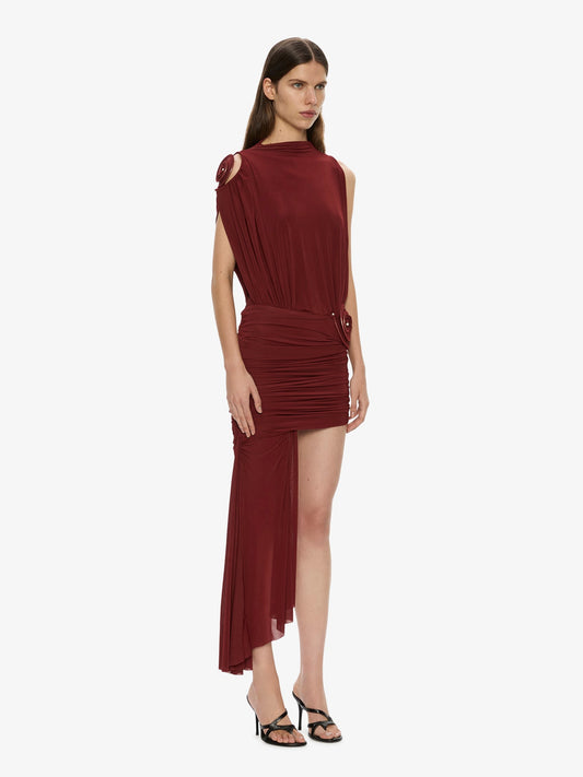 CHRISTOPHER ESBER Aurelia Sculpted Spiral Cascade Mini Dress (Wine)