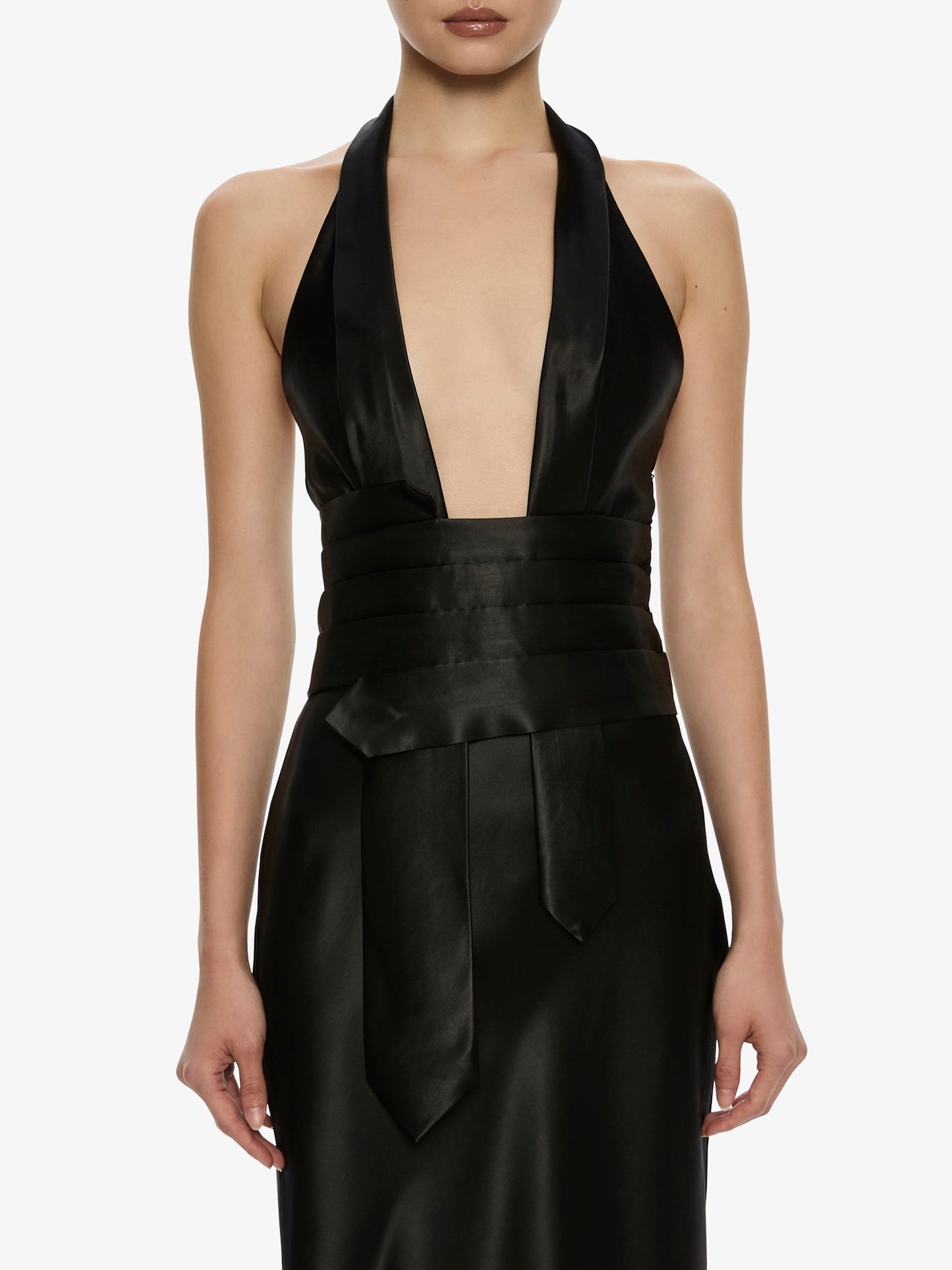 CHRISTOPHER ESBER Reyer Satin Tie Gown (Black)