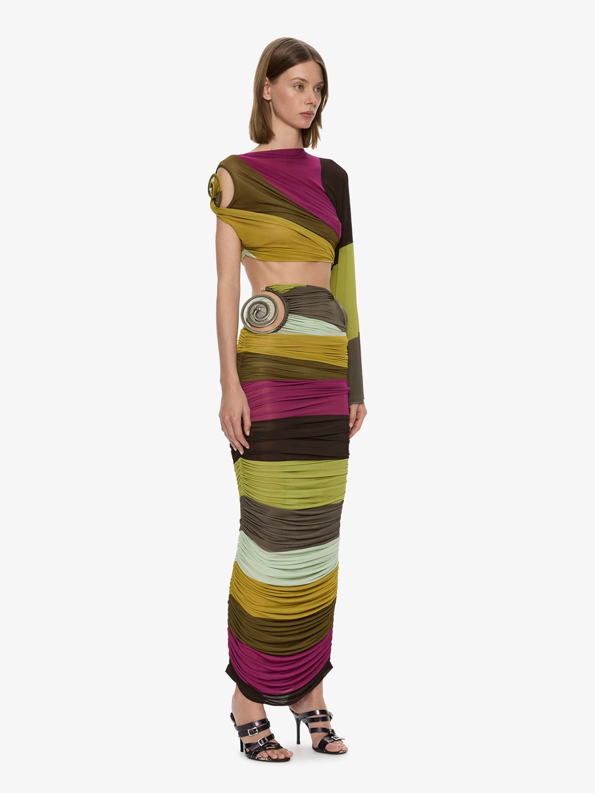 CHRISTOPHER ESBER Aurelia Sculpted Spiral Drape Top (Stripe)