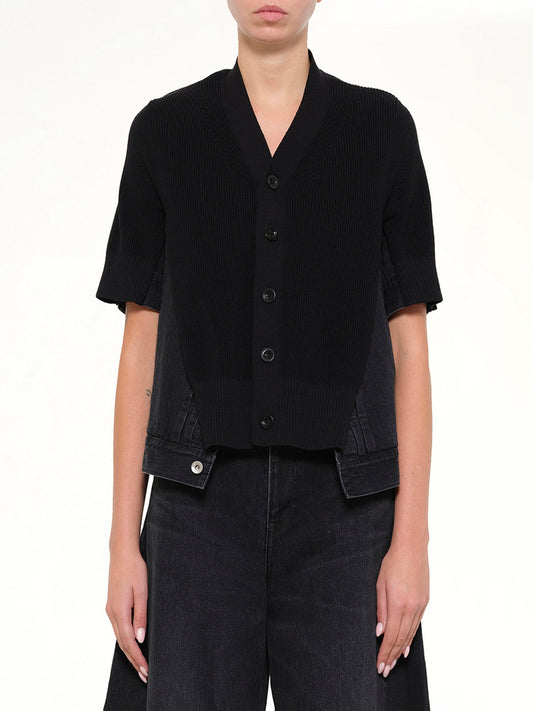 Image of Cardigans. Product name - Denim x Knit SS Cardigan in Black colour by brand - SACAI