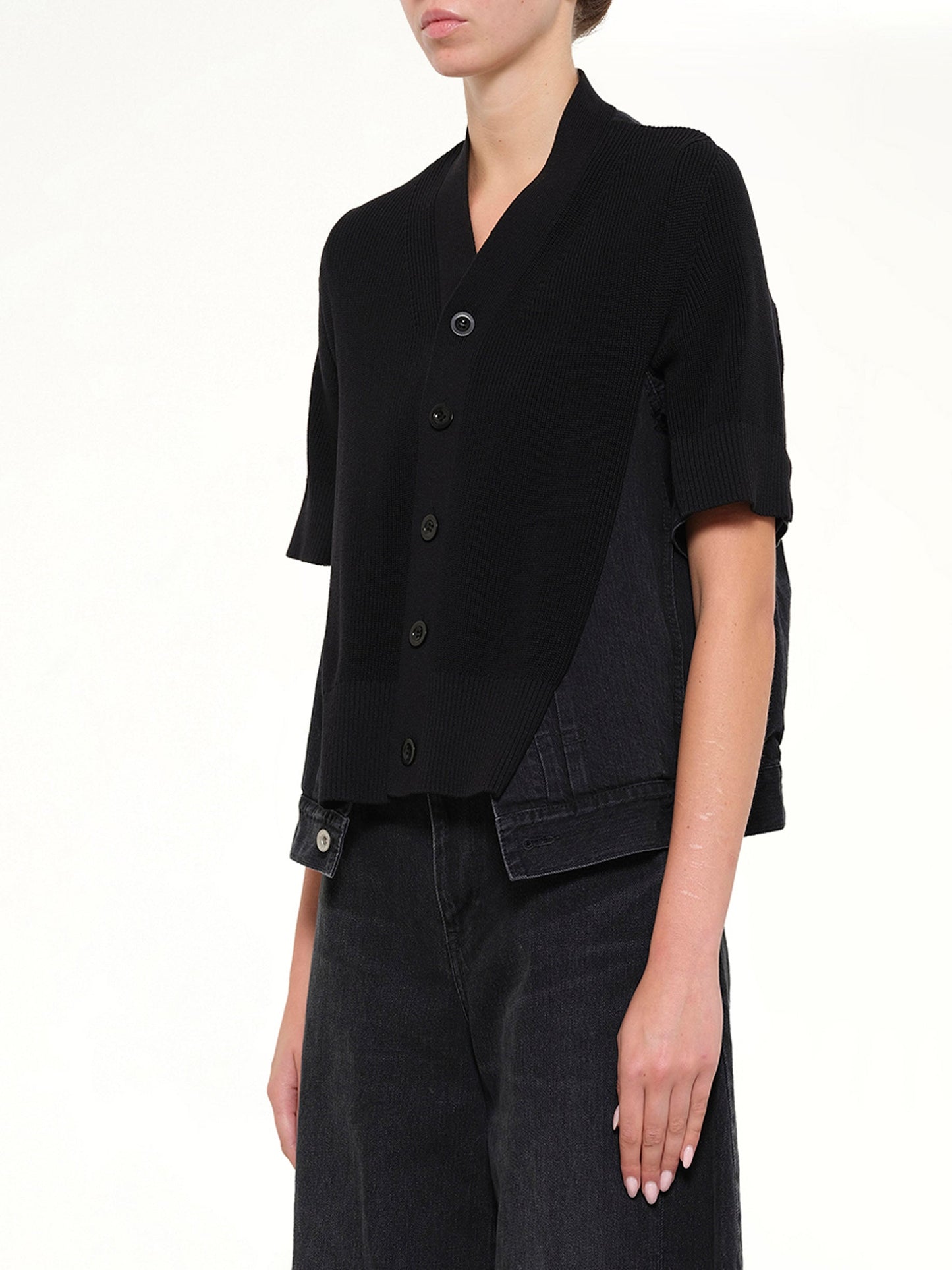 SACAI Denim x Knit SS Cardigan (Black)