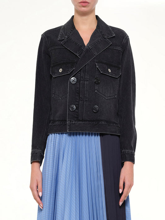 Image of Coats & Jackets. Product name - Double Breasted Denim Jacket in Black colour by brand - SACAI