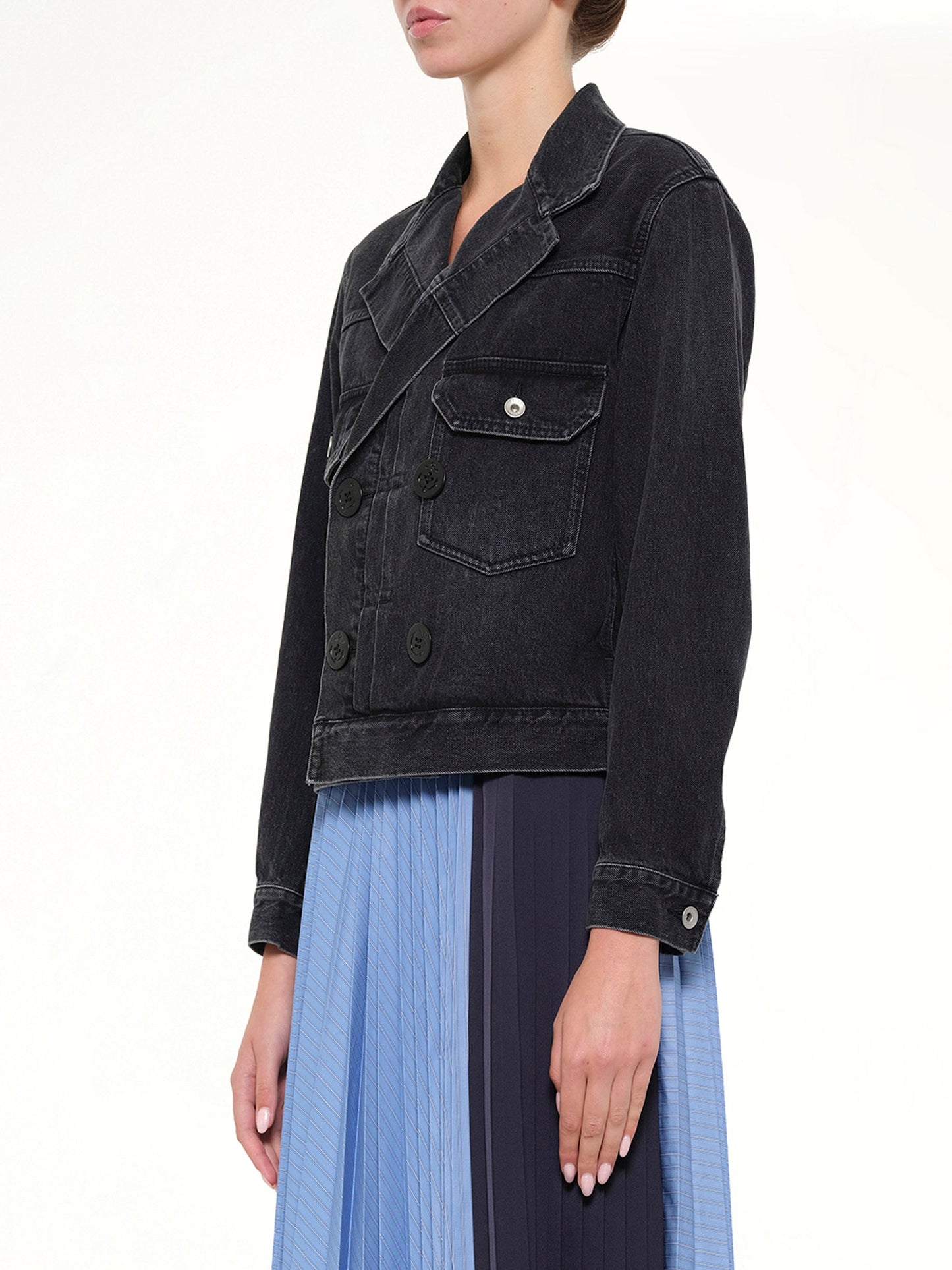 SACAI Double Breasted Denim Jacket (Black)