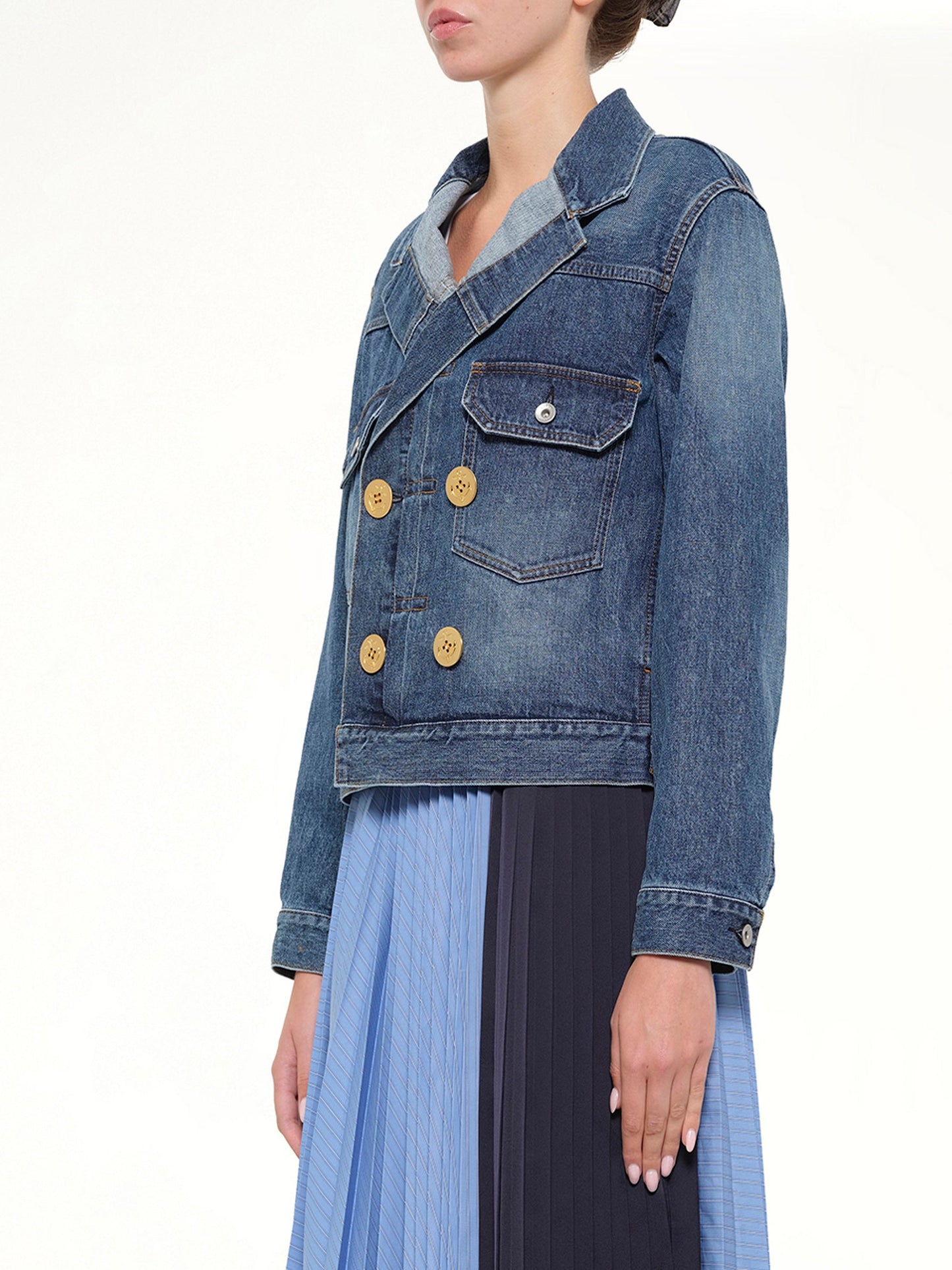 SACAI Double Breasted Denim Jacket (Blue)