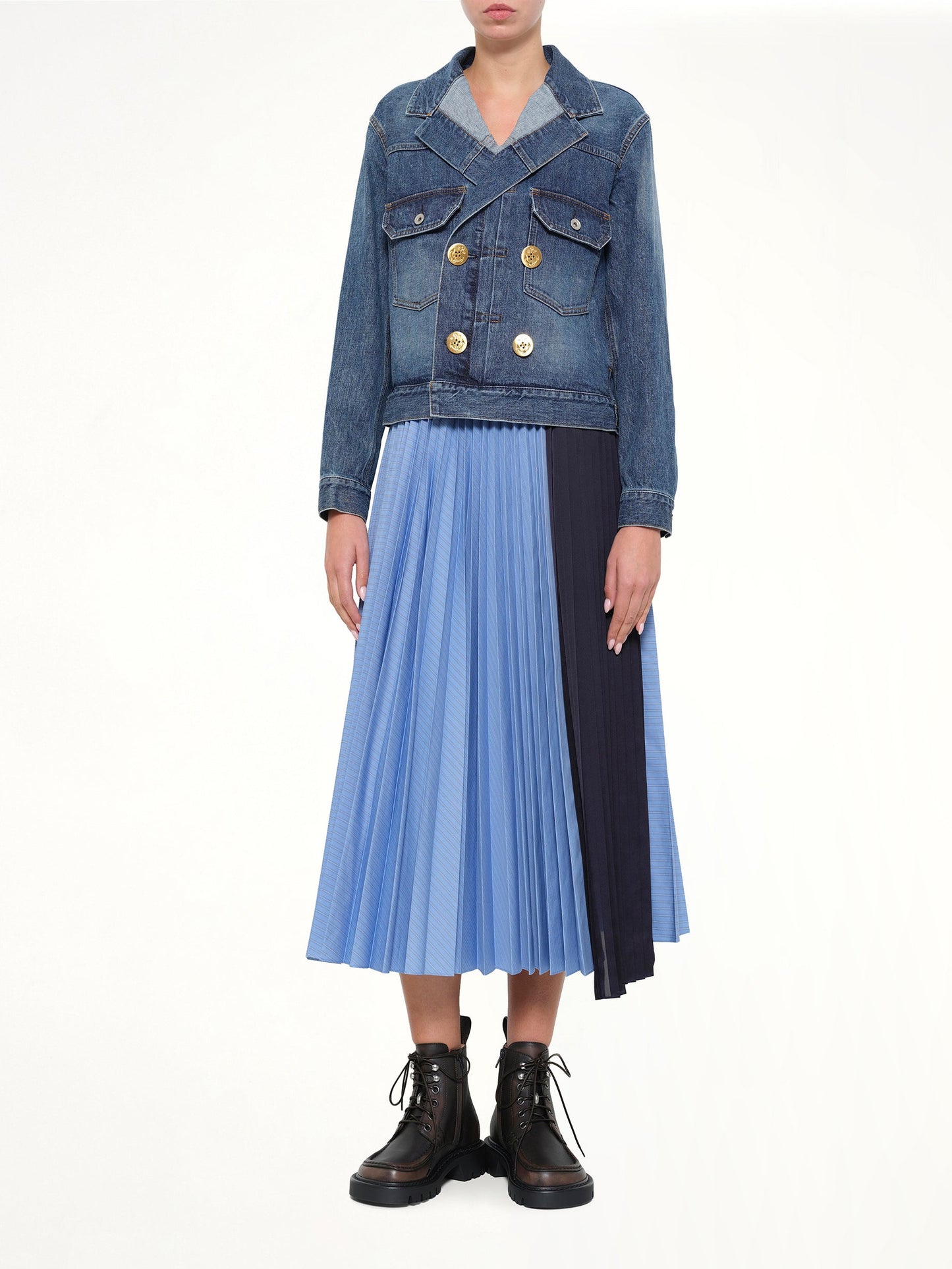 SACAI Double Breasted Denim Jacket (Blue)
