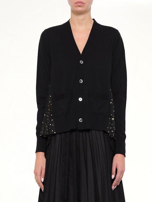 Image of Cardigans. Product name - Floral Mix Cardigan in Black colour by brand - SACAI