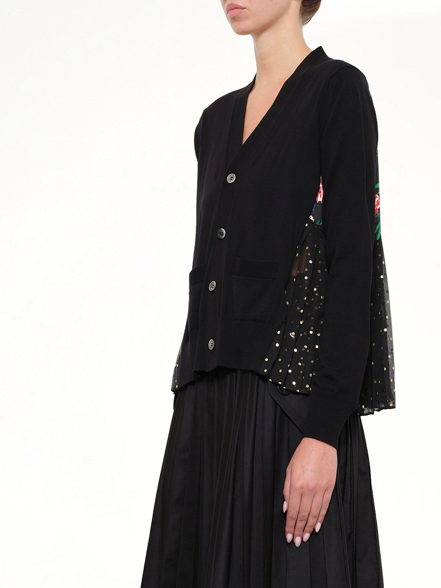 SACAI Floral Mix Cardigan (Black)