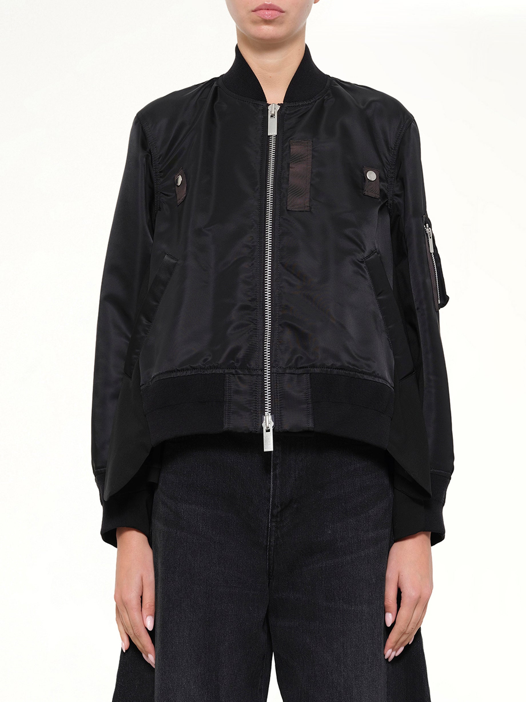 Image of Coats & Jackets. Product name - Nylon Twill x Wool Suiting Blouson in Black colour by brand - SACAI