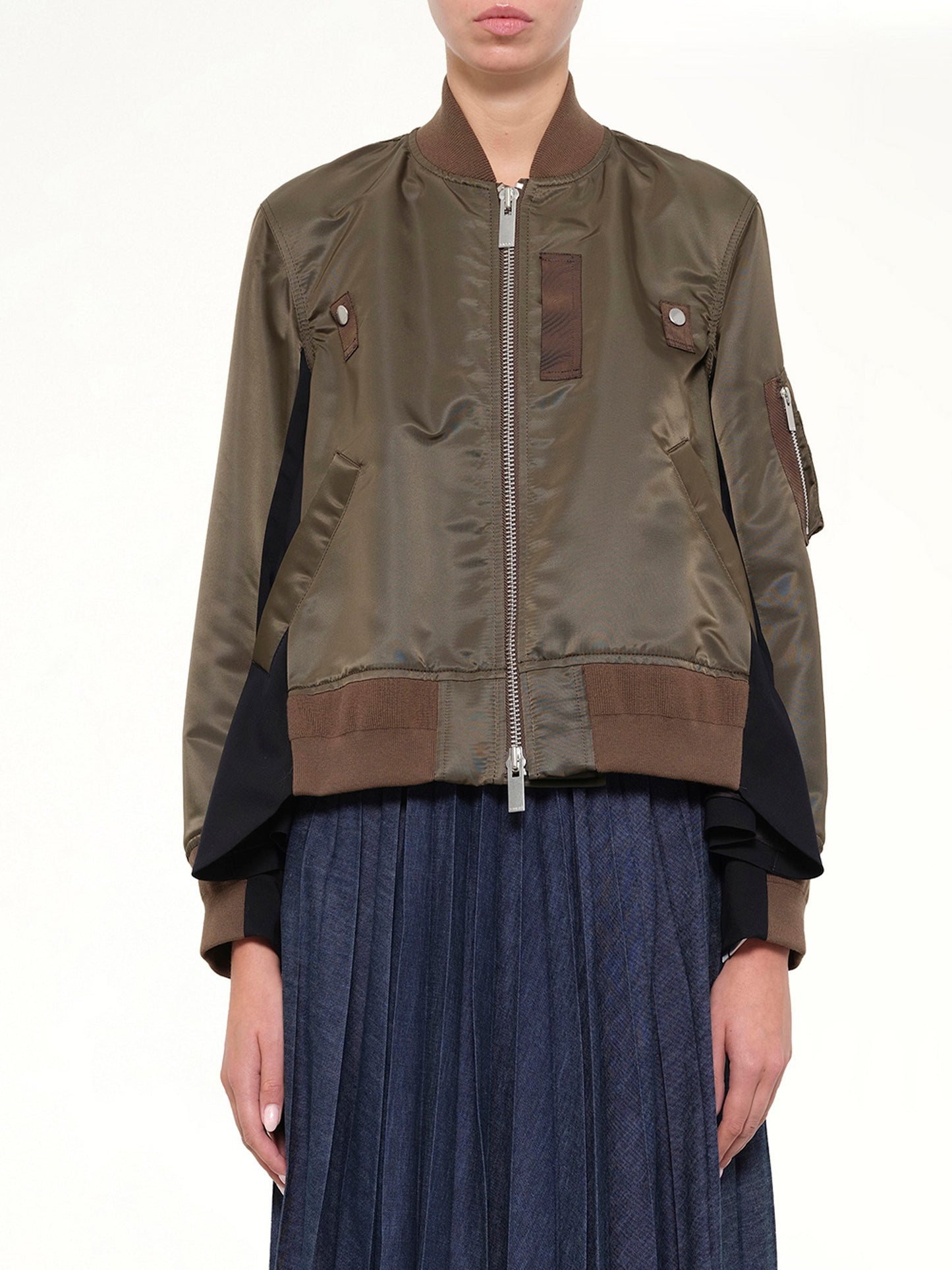 Image of Coats & Jackets. Product name - Nylon Twill x Wool Suiting Blouson in Brown colour by brand - SACAI