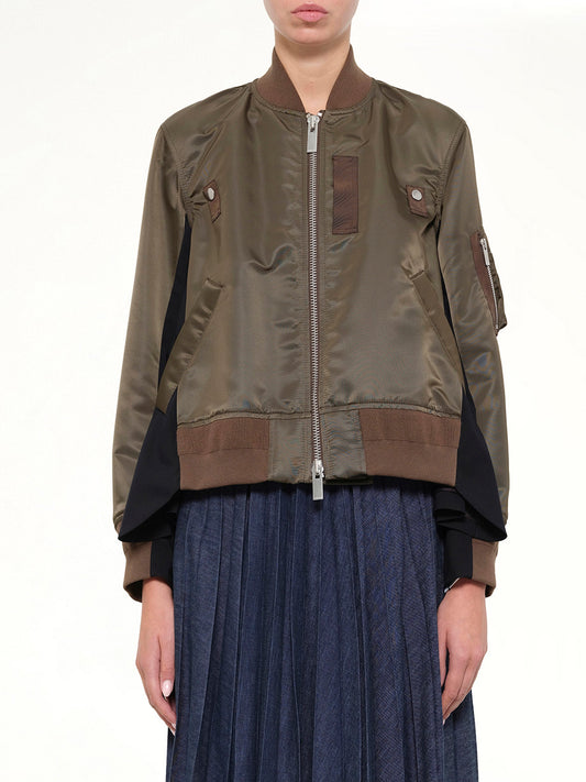Image of Coats & Jackets. Product name - Nylon Twill x Wool Suiting Blouson in Brown colour by brand - SACAI