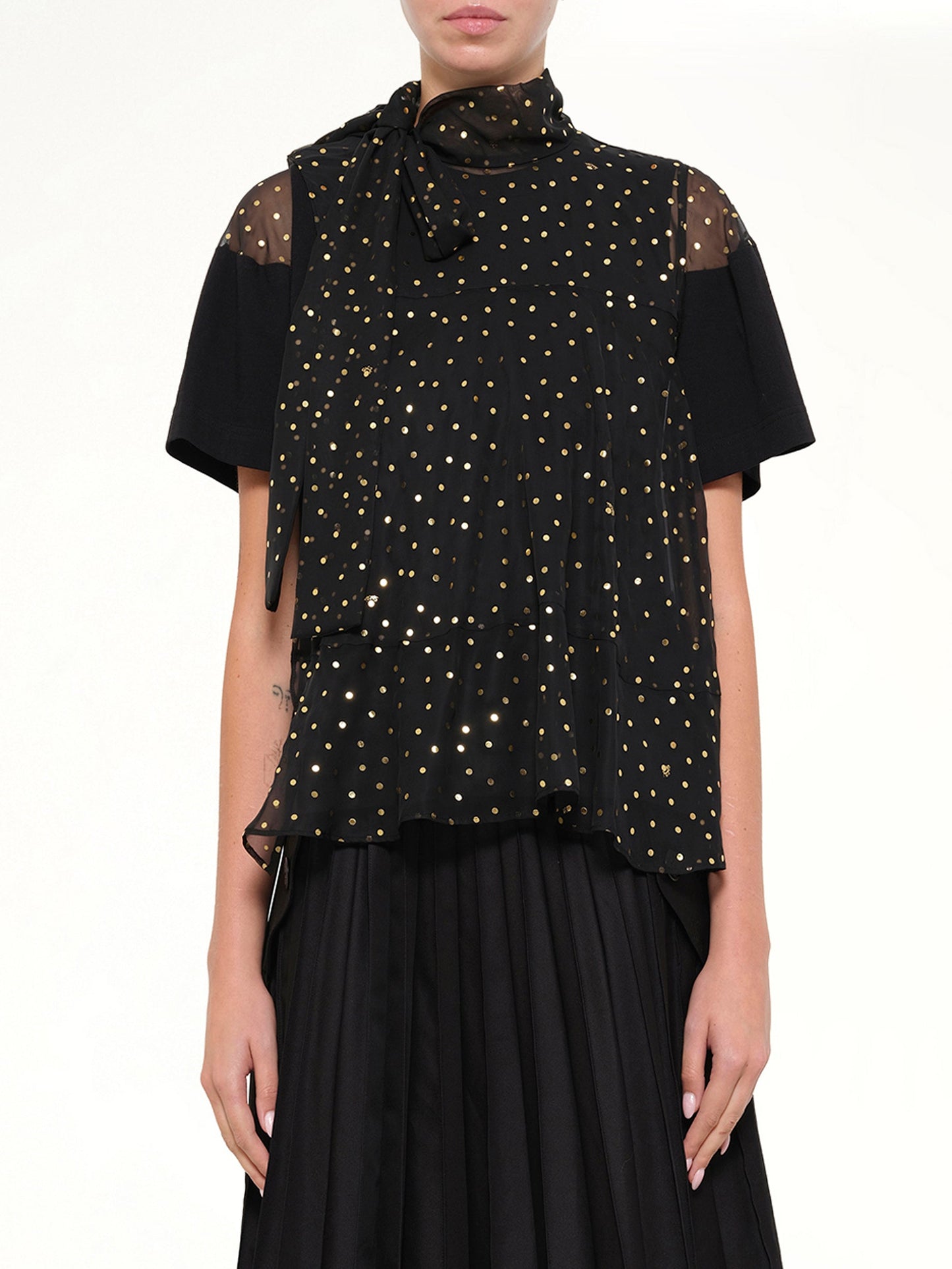 Image of T-Shirts. Product name - Polka Dot T-Shirt in Black colour by brand - SACAI