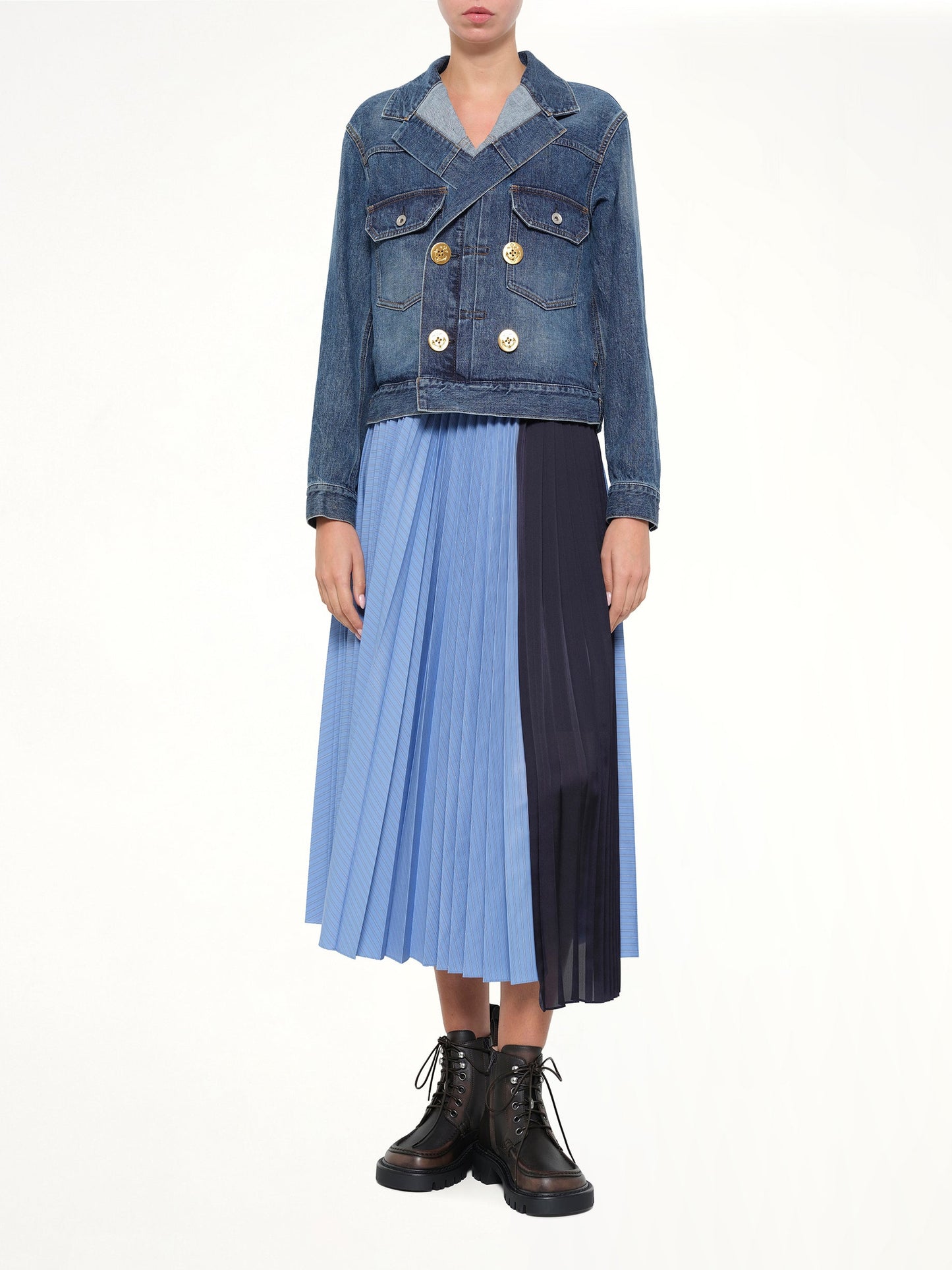SACAI Poplin Pleat Skirt (Blue)