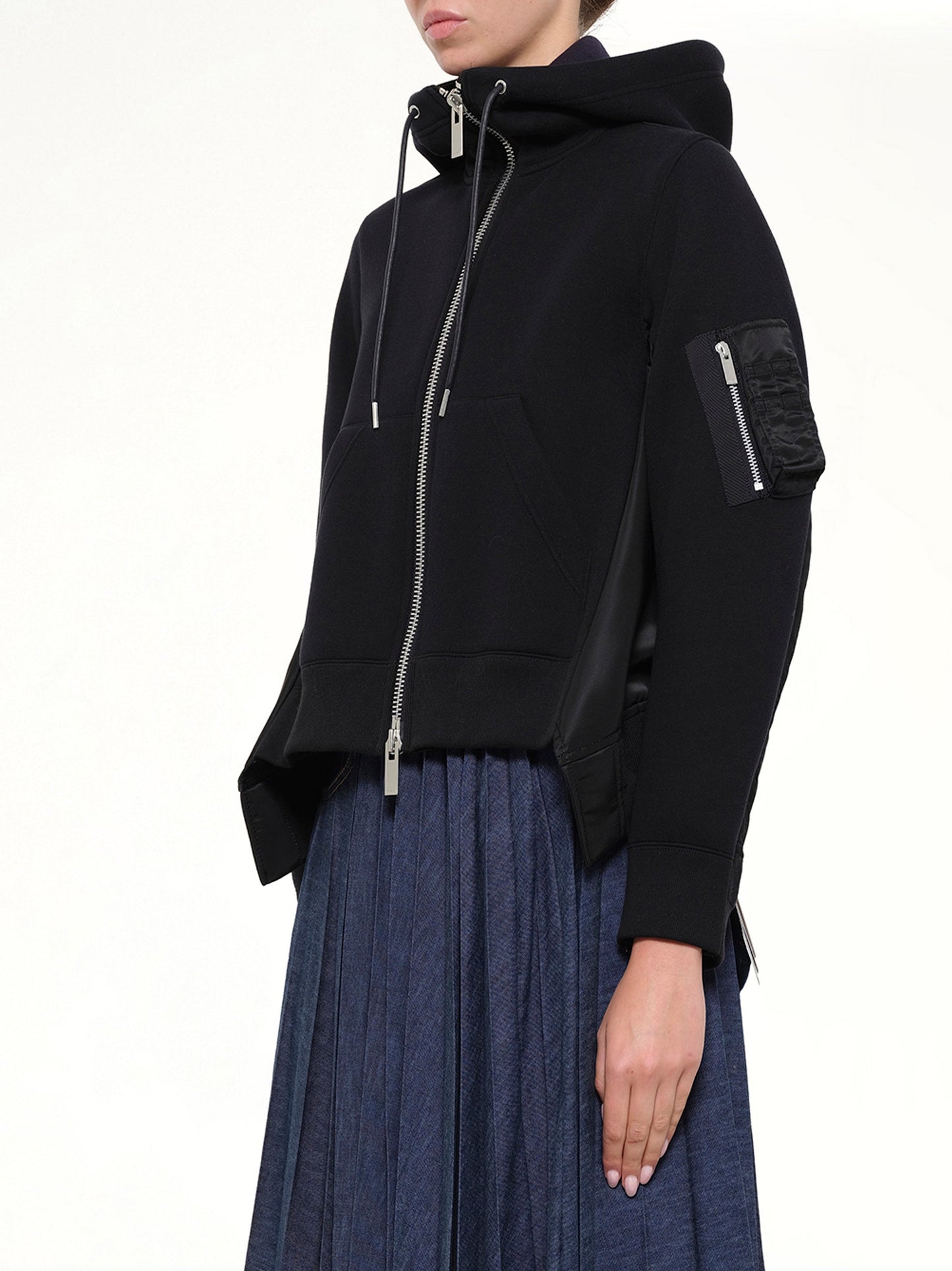SACAI Sponge Sweat x Nylon Twill Hoodie (Black)