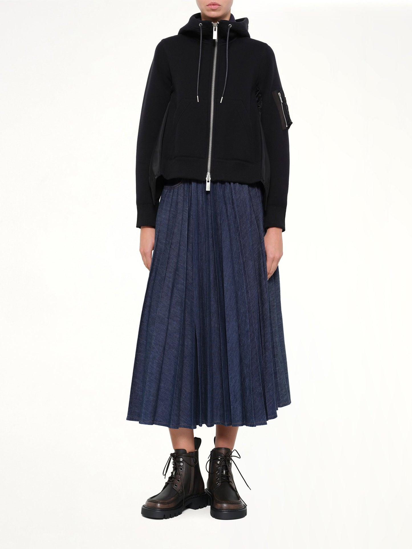 SACAI Sponge Sweat x Nylon Twill Hoodie (Black)