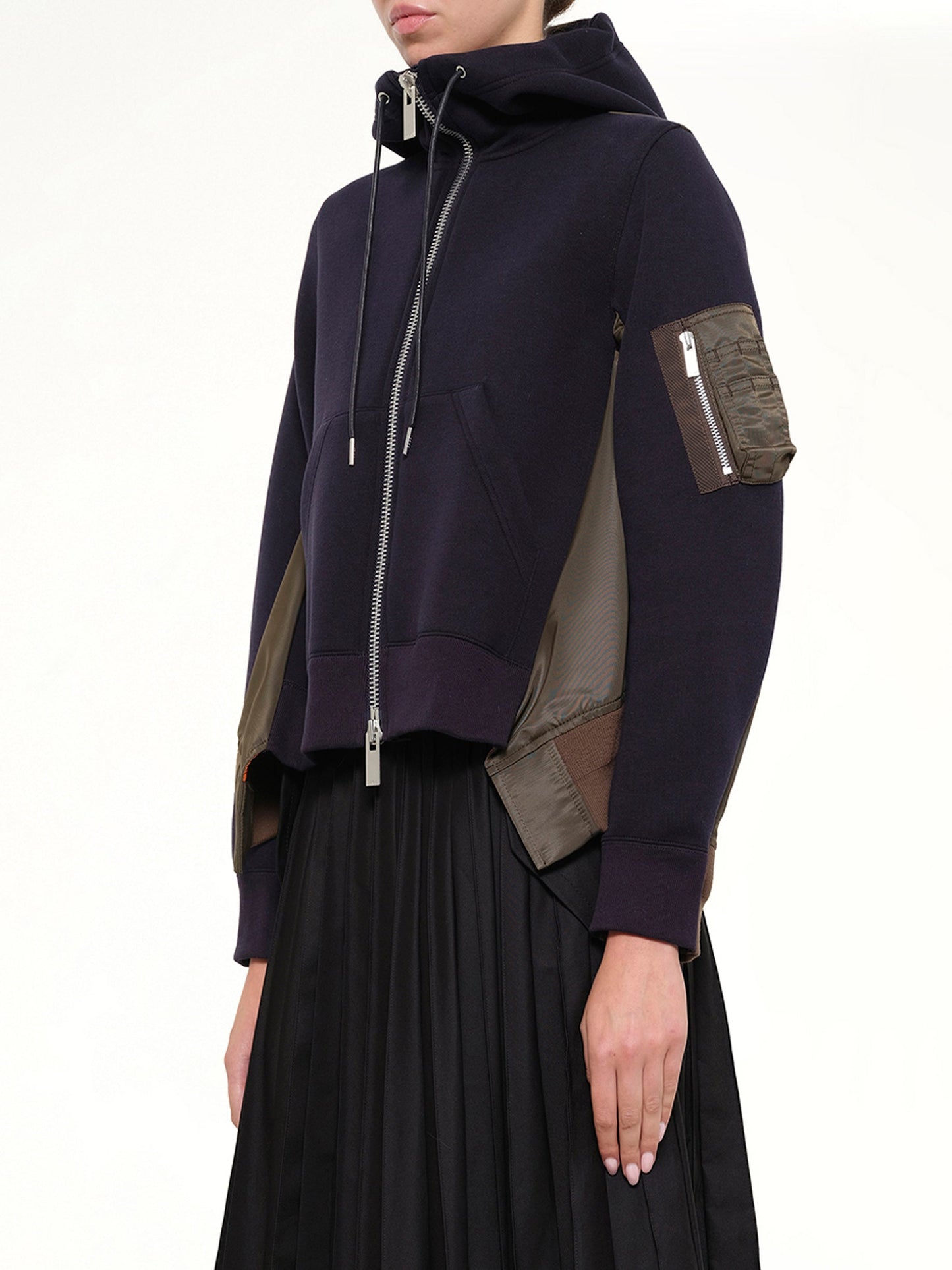 SACAI Sponge Sweat x Nylon Twill Hoodie (Navy)