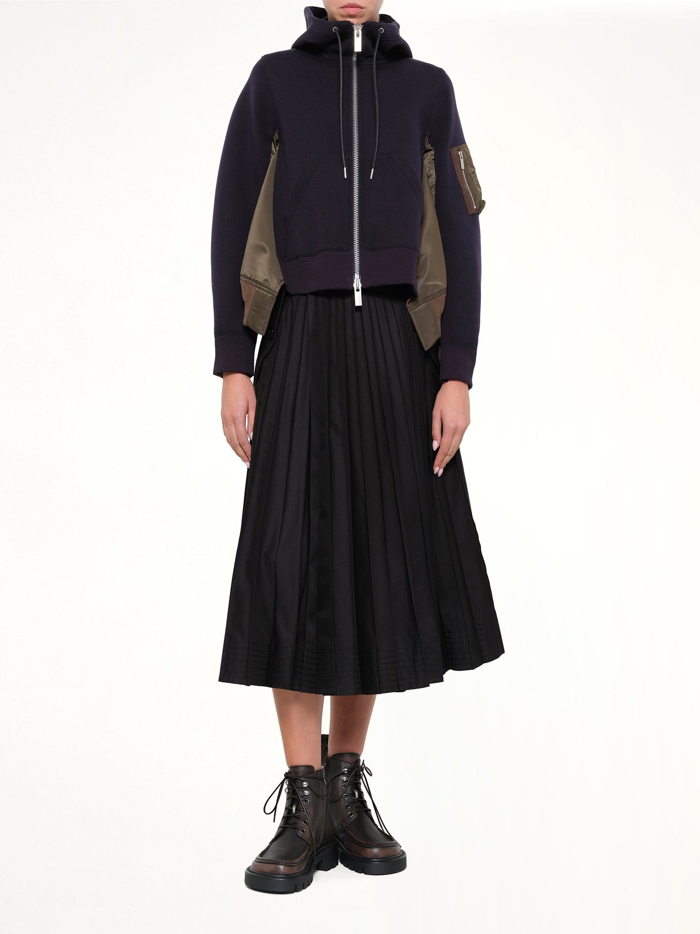 SACAI Sponge Sweat x Nylon Twill Hoodie (Navy)
