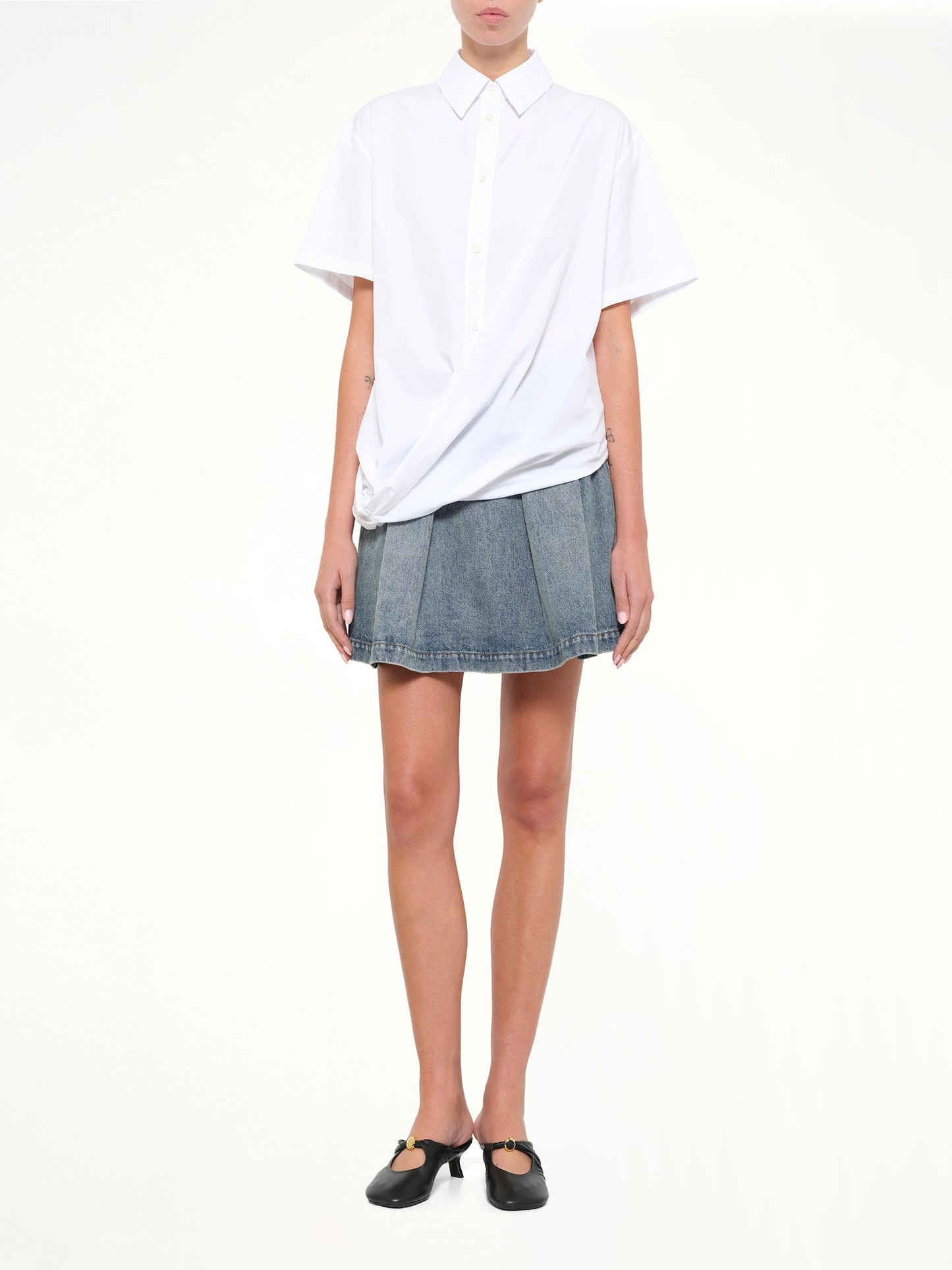LOEWE Short Sleeve Draped Shirt (White)