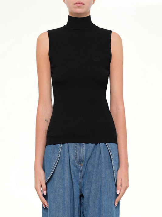 Image of a model wearing Tops. Product name - Sleeveless Top in Black colour by brand - LOEWE