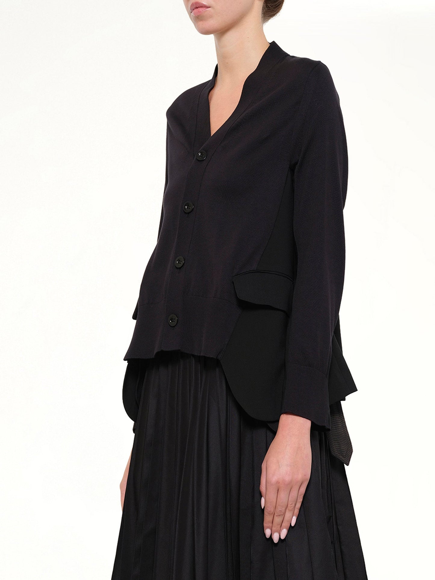 SACAI Wool Suiting x Cotton Knit Cardigan (Black)