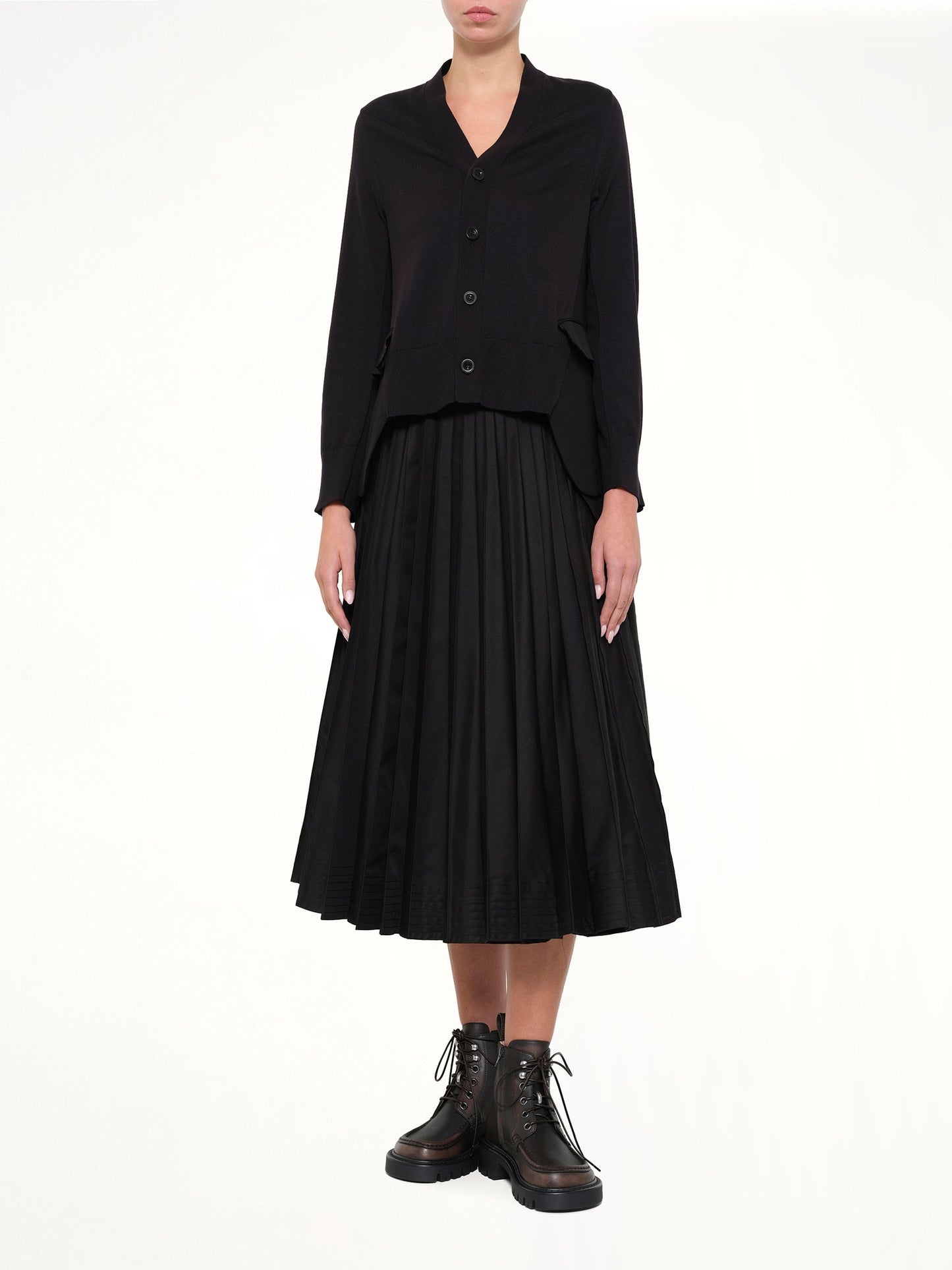 SACAI Wool Suiting x Cotton Knit Cardigan (Black)