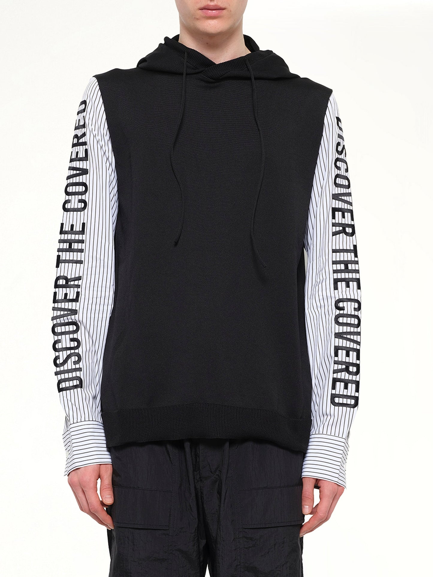 Image of a model wearing Outerwear. Product name - Juunj Sweatshirt in Black colour by brand - JUUNJ