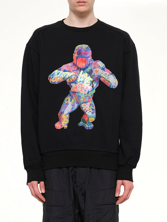 Image of a model wearing Outerwear. Product name - King Kong Sweatshirt in Black colour by brand - JUUNJ