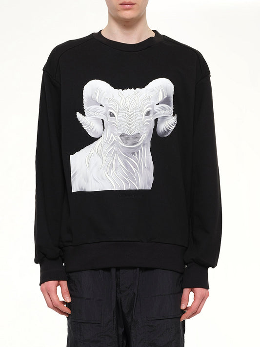 Image of a model wearing Outerwear. Product name - Ram Sweatshirt in Black colour by brand - JUUNJ