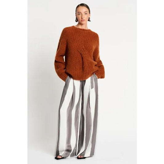 Image of a model wearing Pants. Productname: Square One Pant in IVORY/TAN STRIPE colour by brand - sass and bide
