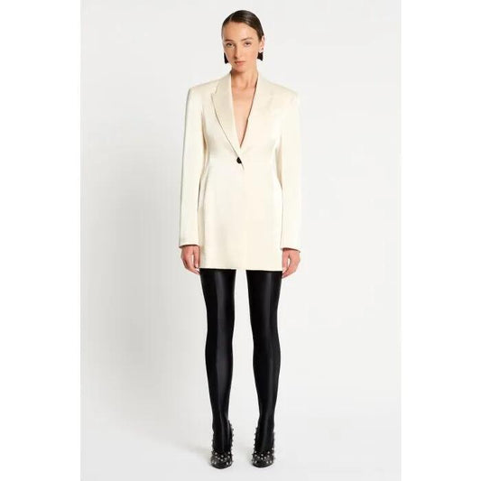 Image of a model wearing Outerwear. Productname: In Thirds Blazer in EGRET colour by brand - sass and bide