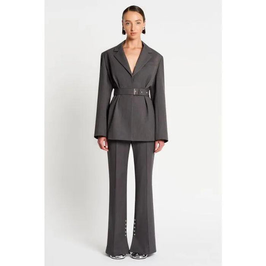 Image of a model wearing Outerwear. Productname: Endzone Blazer in Charcoal colour by brand - sass and bide