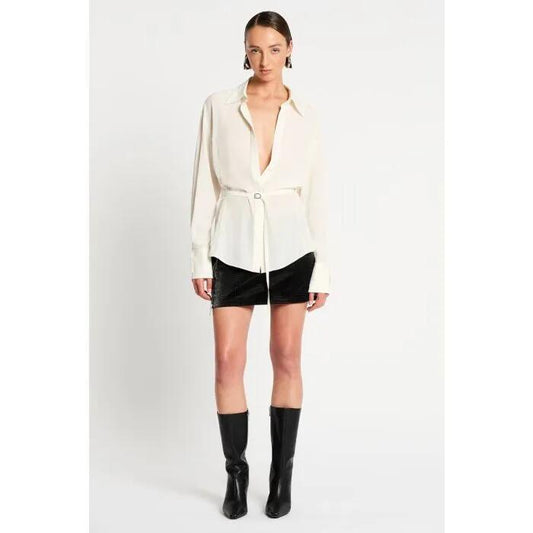 Image of a model wearing Tops. Productname: Casia Shirt in Cream colour by brand - sass and bide