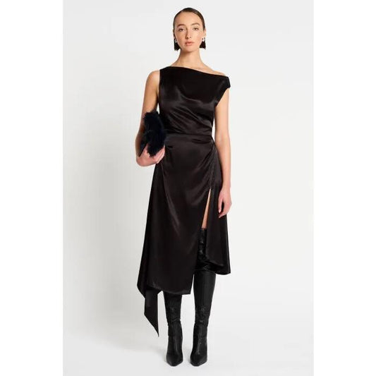 Image of a model wearing Dress. Productname: Overdrive Dress in Black colour by brand - sass and bide