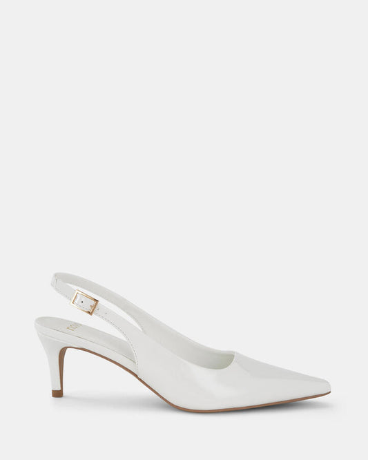 Image of Shoes. Product name - Ilatia Women's Court Low Heel White Patent Novo Court in White Patent colour by brand - NOVO