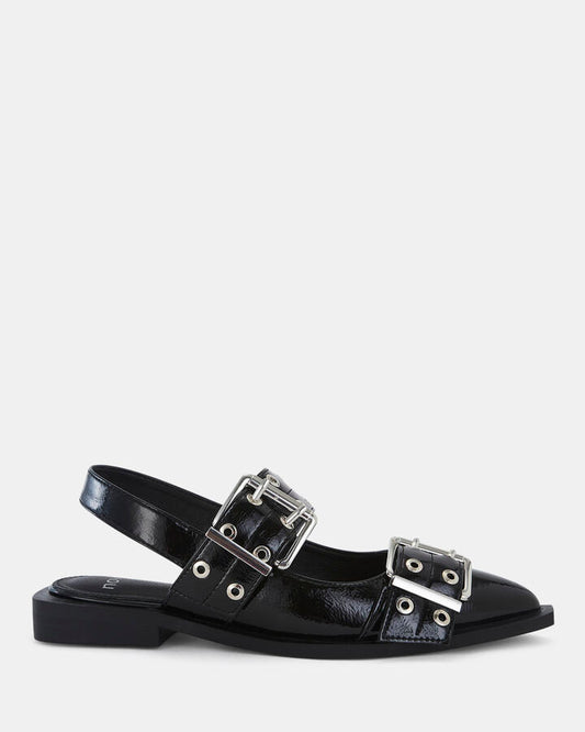 Image of Sandals. Product name - Zimbi Women's Fast Fashion Black Patent Novo Sandals in Black Patent colour by brand - NOVO